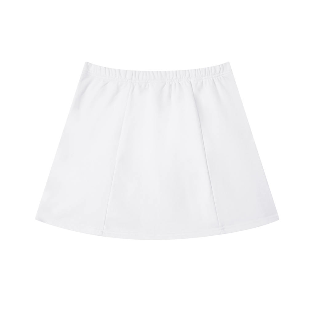 "Heavenly Designs", "Contrast Side Stripe Slit Skirt"," White and Black Stripe with Blue King Cross with Crown Logo