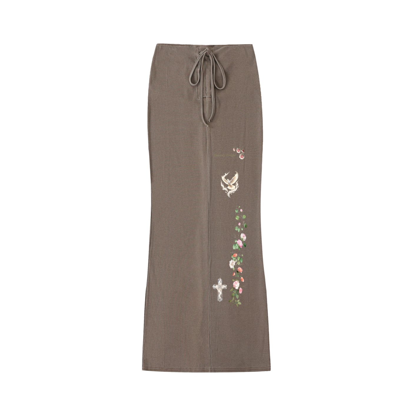 "Heavenly Designs","Black ", " Straight Hip-Hugging Slim Full Length Skirt", "Glass Clear Flame Cross with Pink Roses and bird  Design","Women's 2 Piece Sets", "Casual dress","Comfortable Clothing","High Quality Designer Apparel"