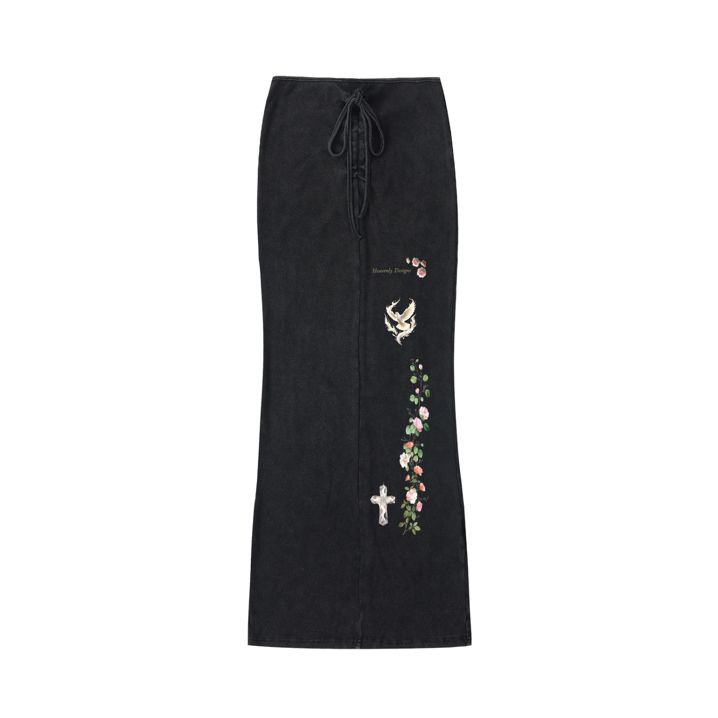 "Heavenly Designs","Black ", " Straight Hip-Hugging Slim Full Length Skirt", "Glass Clear Flame Cross with Pink Roses and bird  Design","Women's 2 Piece Sets", "Casual dress","Comfortable Clothing","High Quality Designer Apparel"